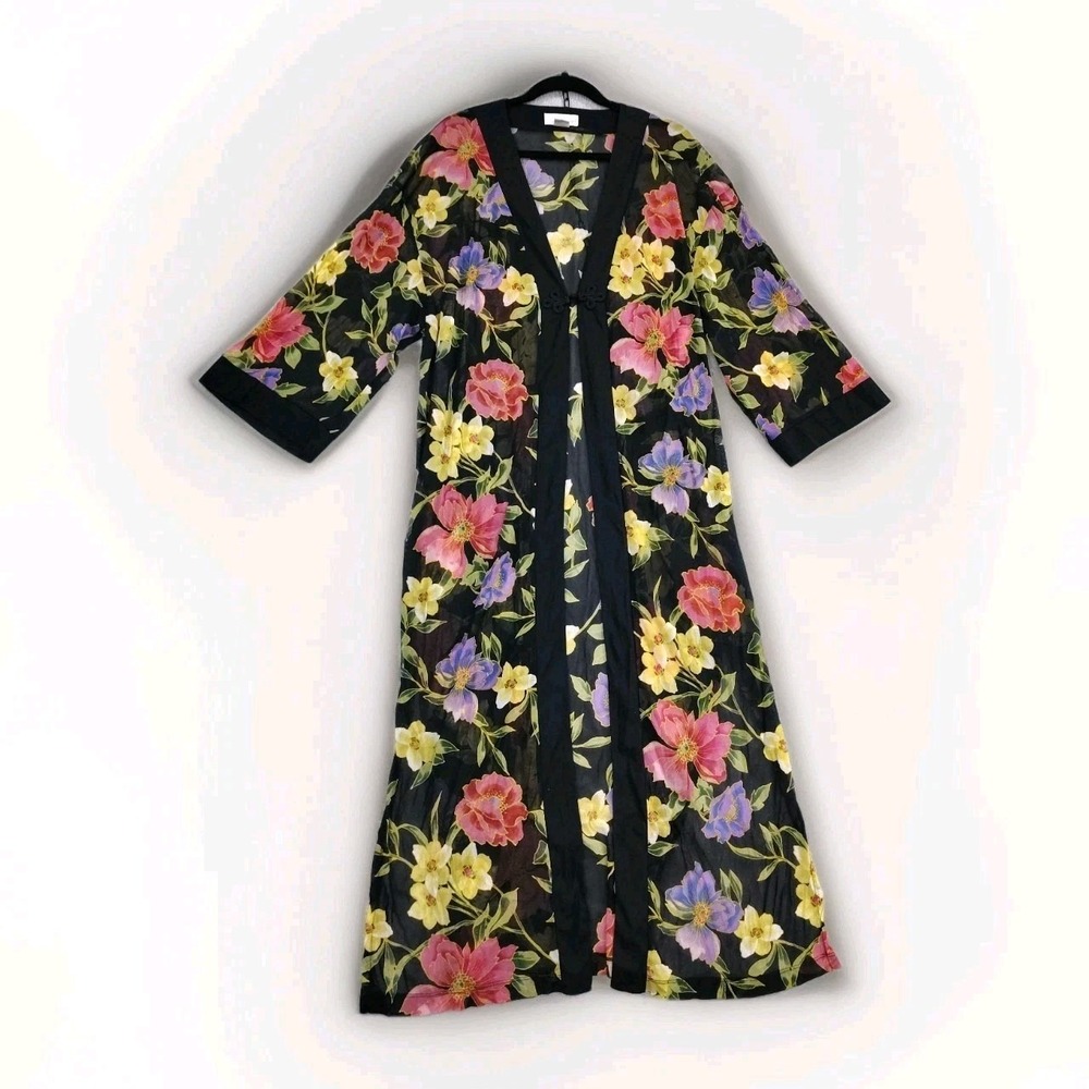 NEW Spiegel Sheer‎ Kimono Bright Floral Duster Sz L Bloomcore Boho Festival Maxi